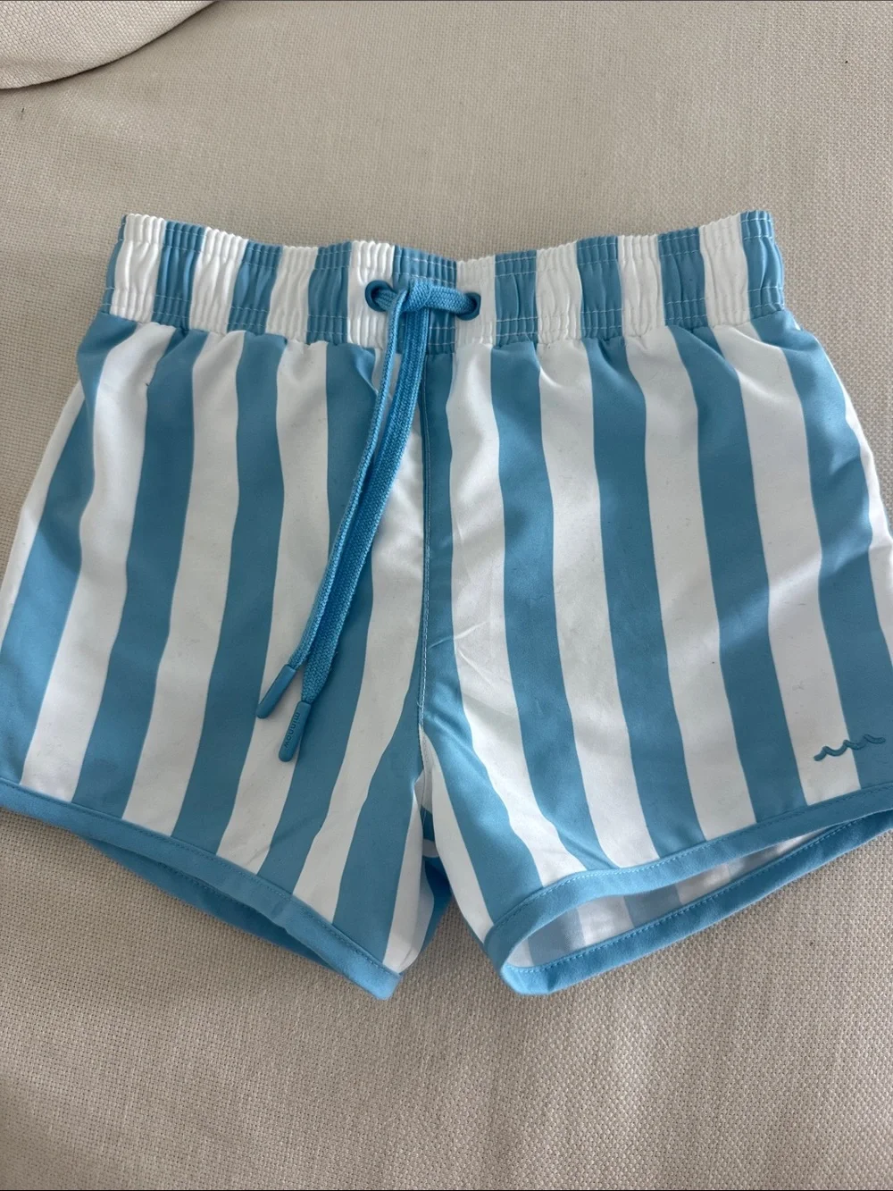 Kids Blue & White Striped Swim Trunks